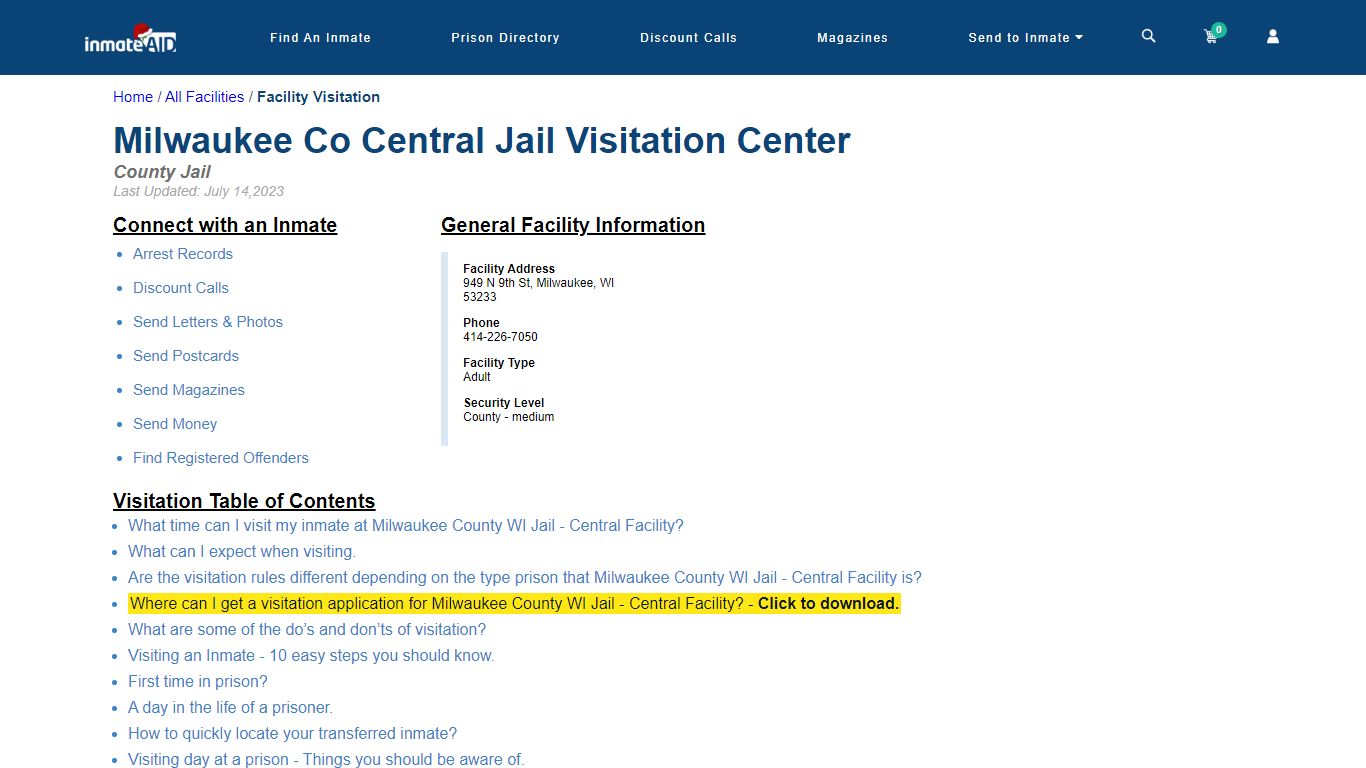 Milwaukee County WI Jail - Central Facility | Visitation, dress code ...